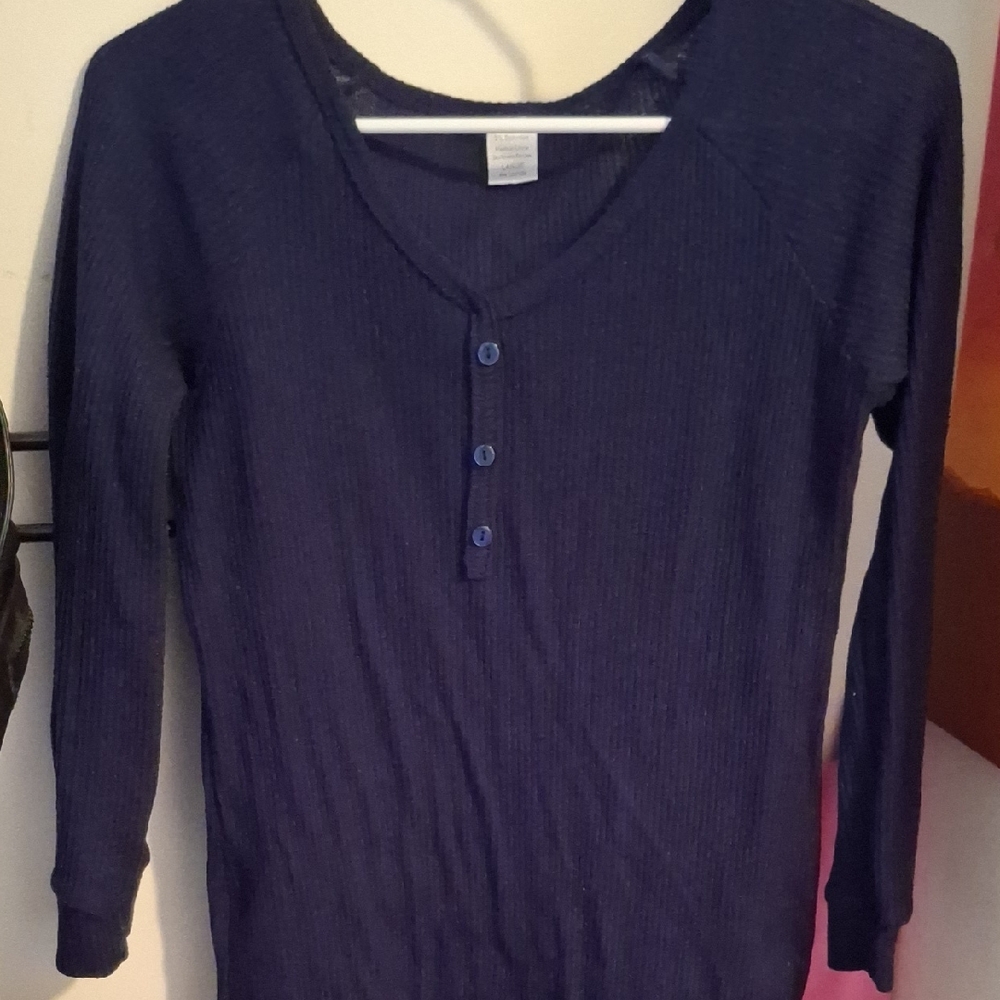 Blue Long Sleeve Henley Top